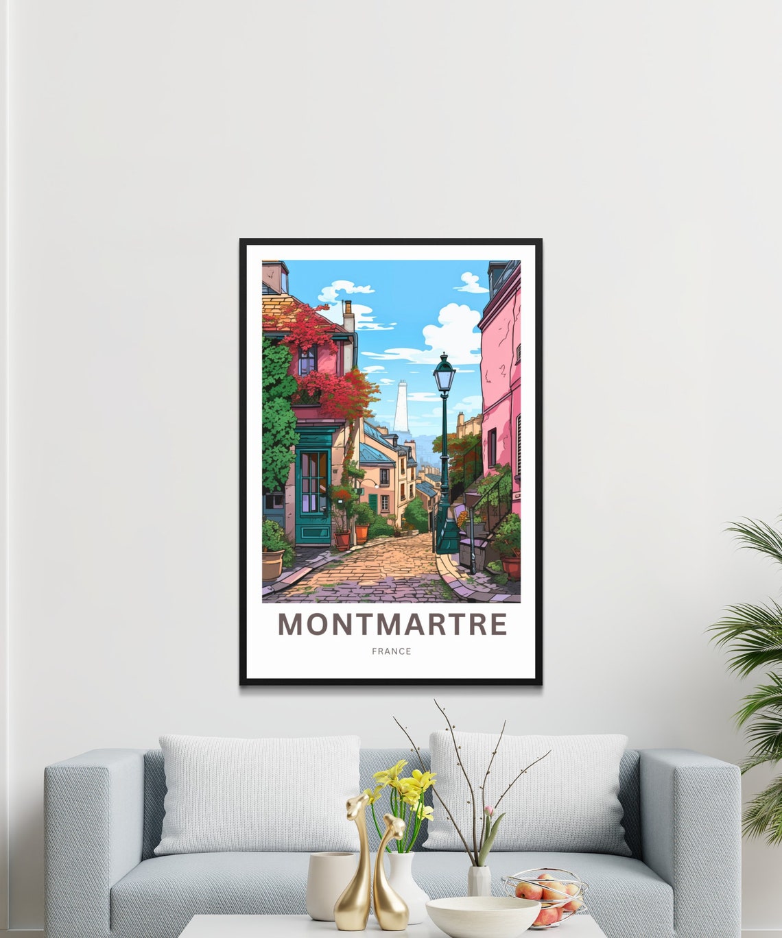 Montmartre Paris France Charming Cobblestone Street Scene Poster - Image 3