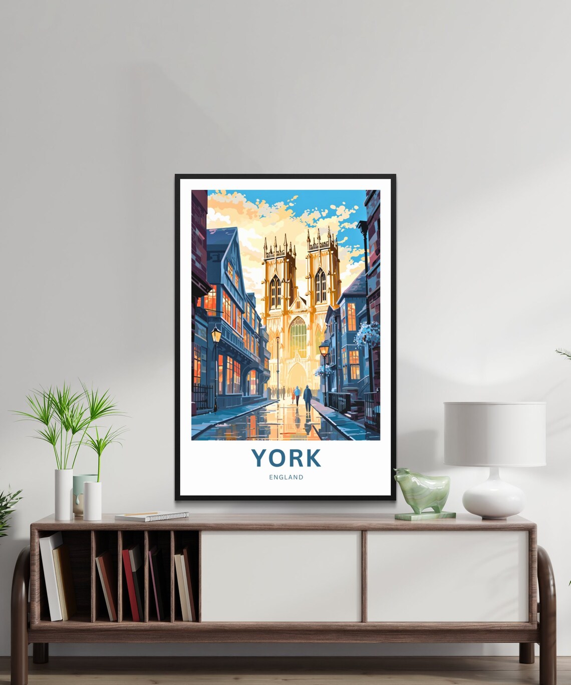 York England York Minster Cathedral Rainy Old Town Street Poster - Image 2