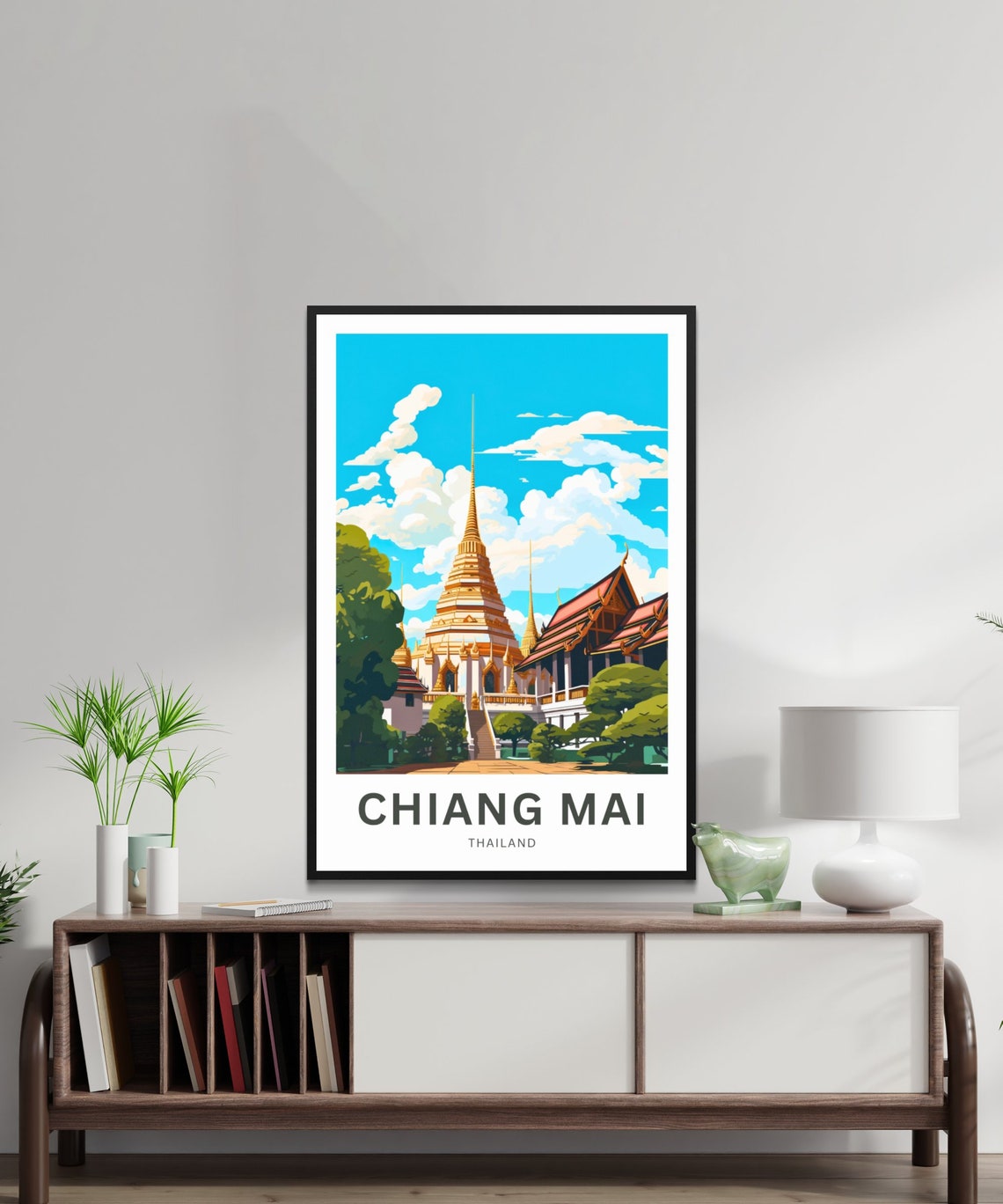 Chiang Mai Thailand Golden Buddhist Temple Illustration Poster - Image 2