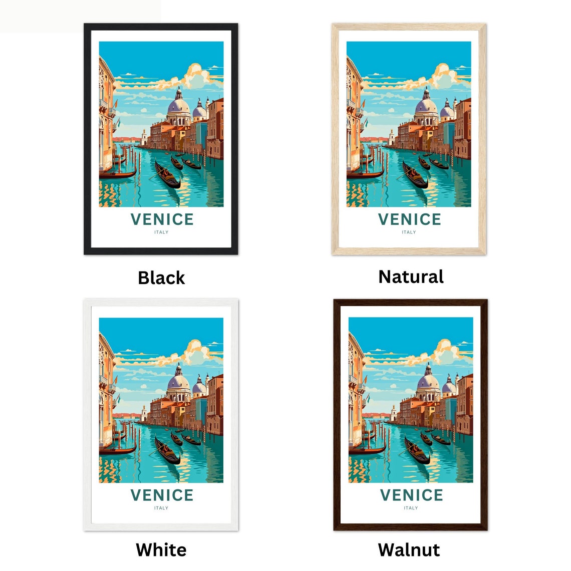 Venice Italy Grand Canal Gondolas Dome Skyline Travel Poster