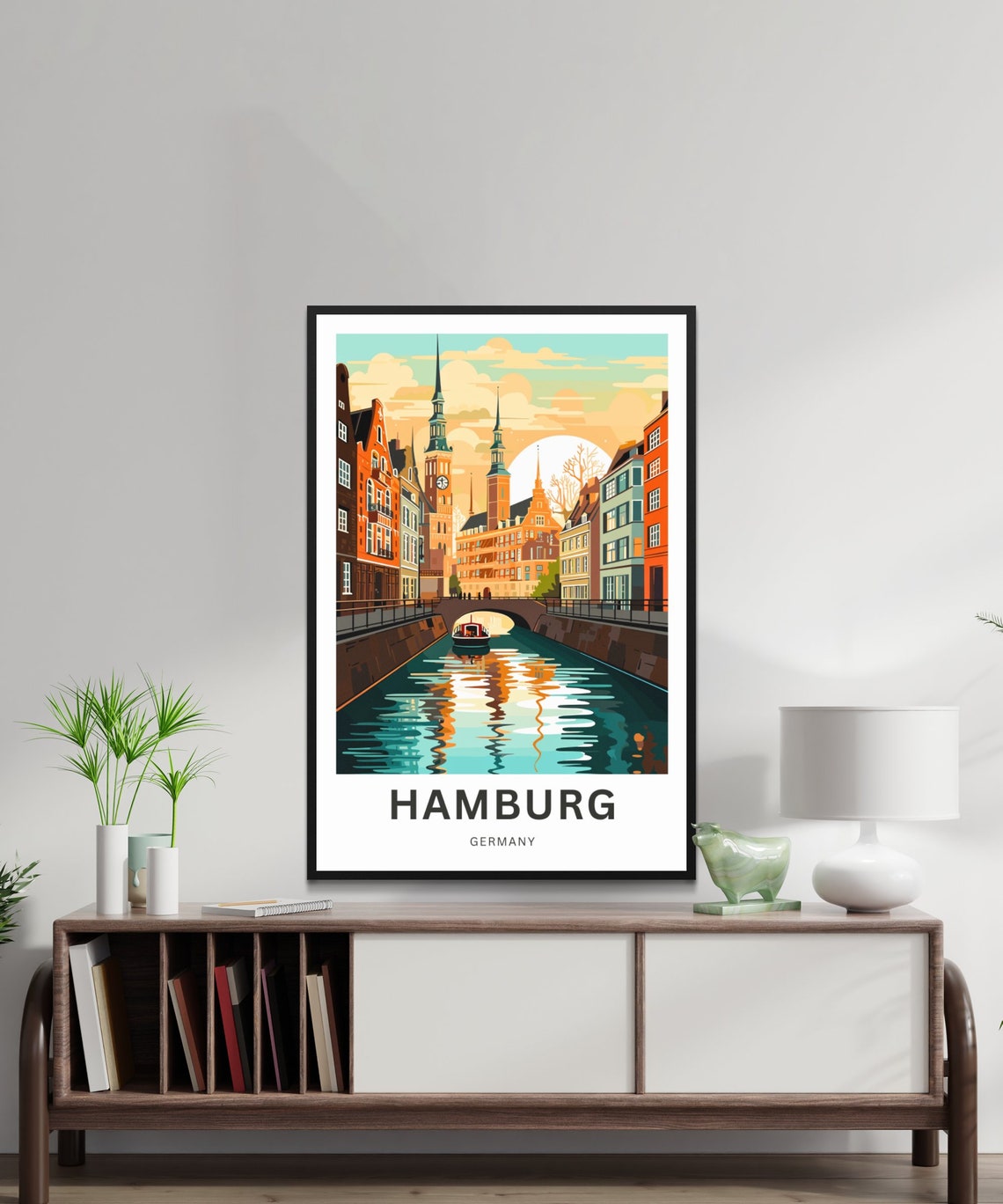 Hamburg Germany Historic Canal Church Towers Sunset Custom Poster - Image 3