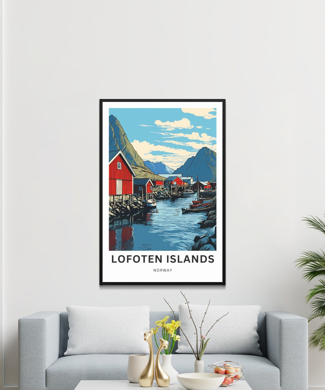 Lofoten Islands Norway Red Fishing Cabins Harbor Travel Poster - Image 3