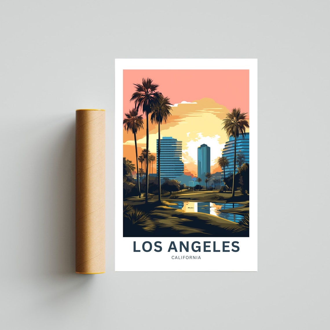 Los Angeles California Sunset Palms Skyline Reflection Poster - Image 4