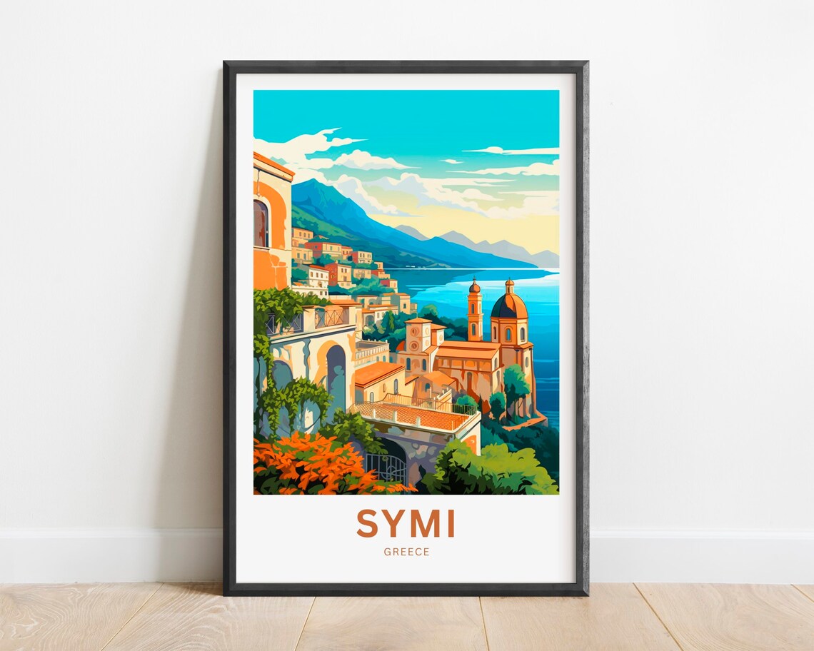 Symi Greece Harbor Town Church Sea View Greek Island Travel Poster