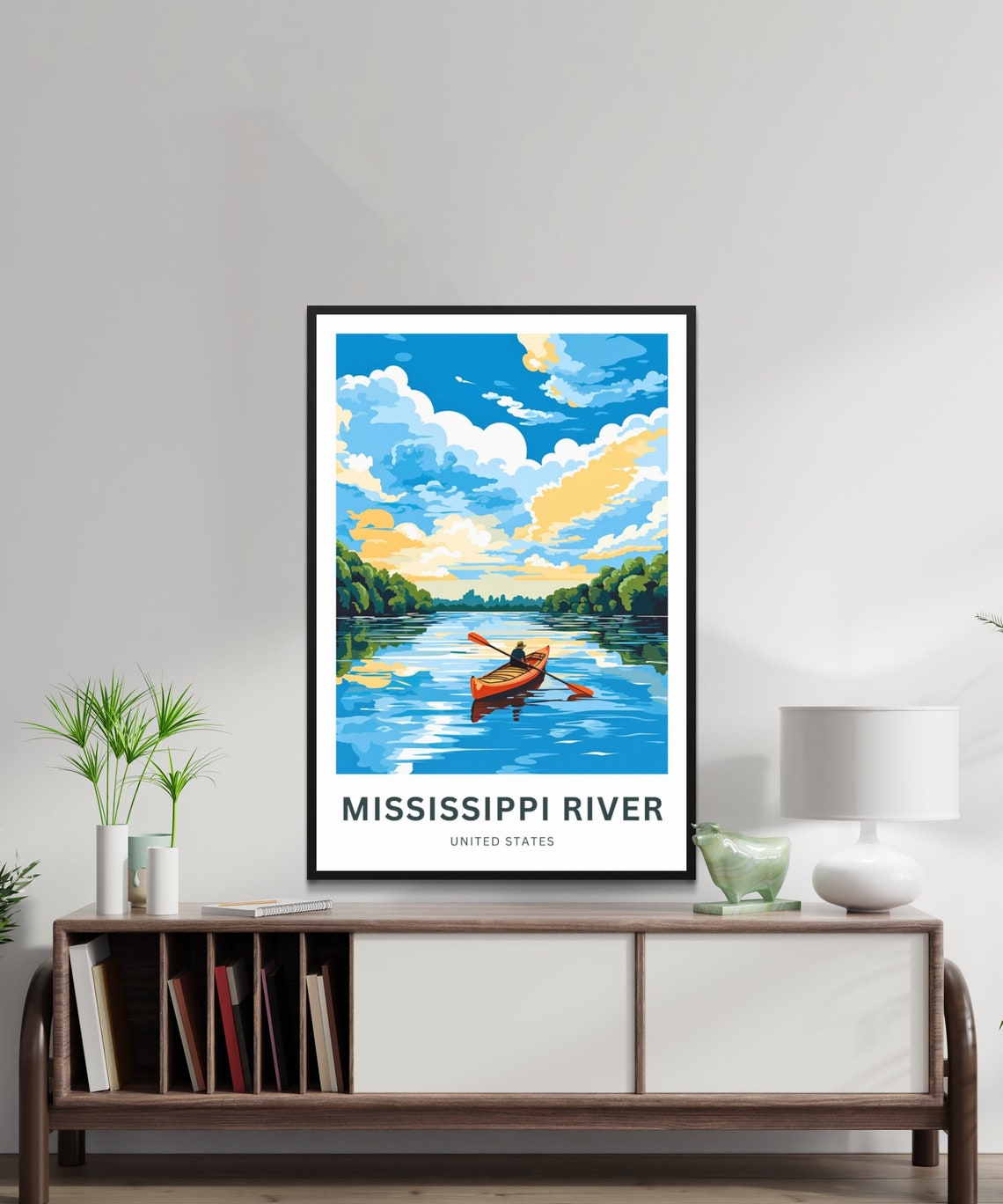 Personalized Mississippi River Kayak Sunset Custom Text Travel Poster - Image 2