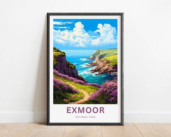 Exmoor National Park Heather Cove Path Between Sea Cliffs Poster