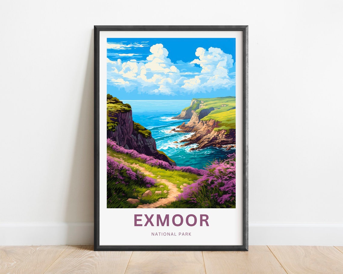 Exmoor National Park Heather Cove Path Between Sea Cliffs Poster