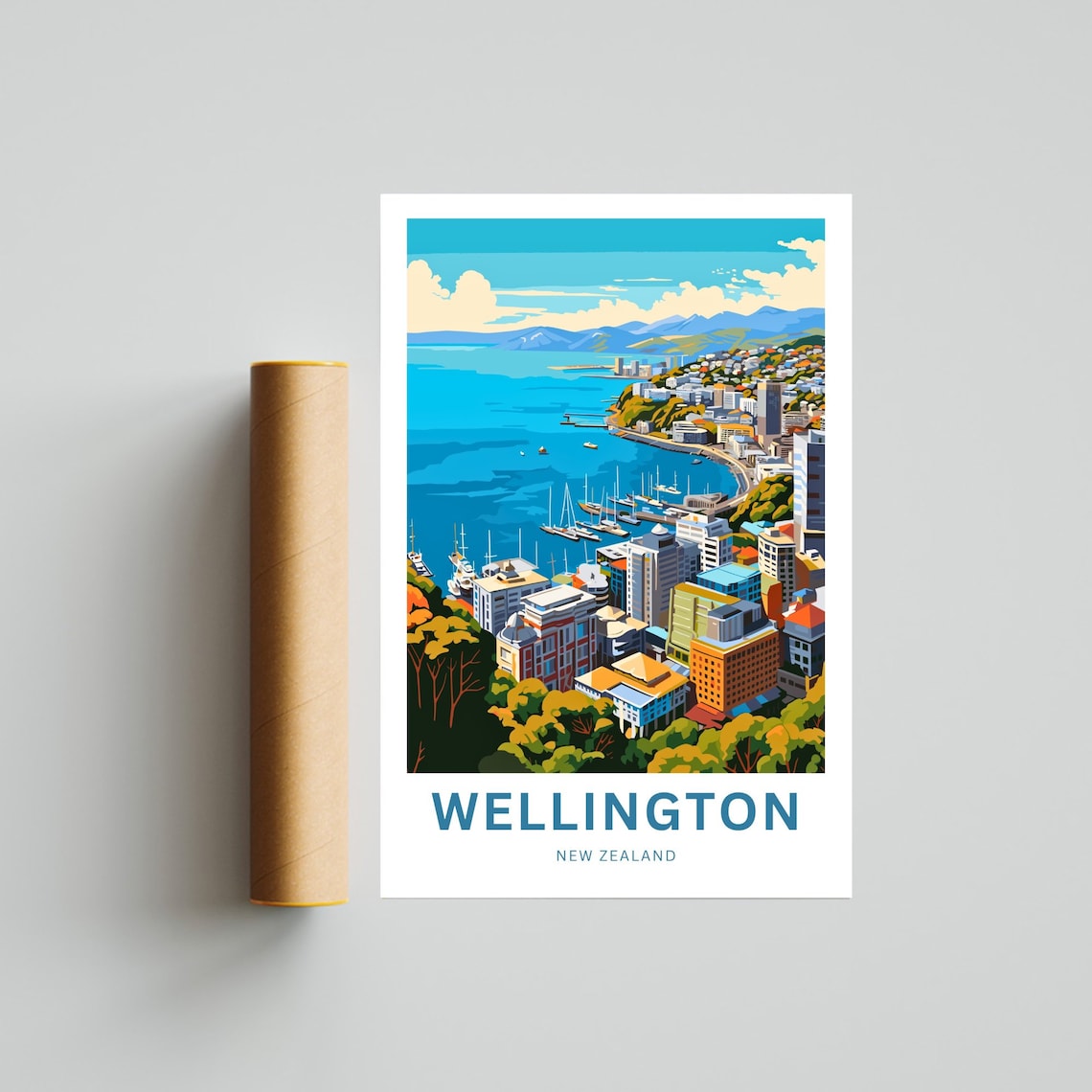 Wellington New Zealand City Skyline Sailboat Harbor Aerial Poster - Image 4