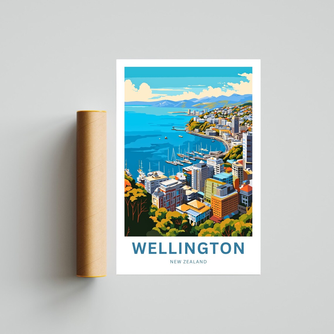 Wellington New Zealand Harbor City Marina Skyline Travel Poster - Image 4