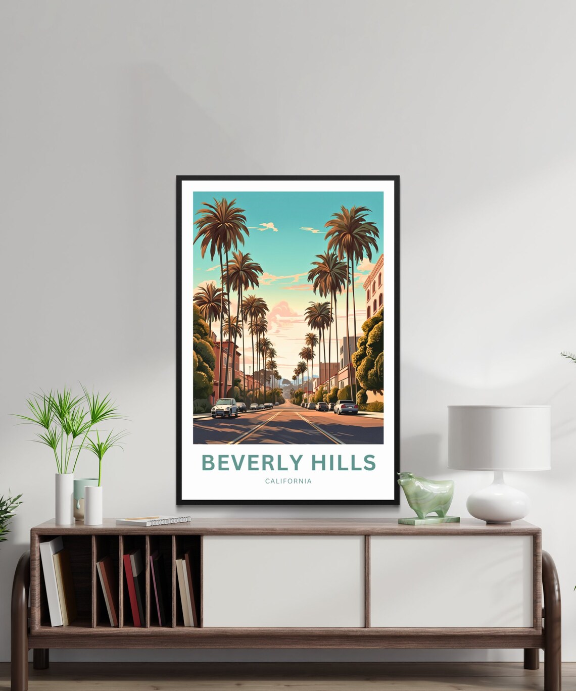 Personalized Beverly Hills California Palm Street Sunset Travel Poster - Image 2