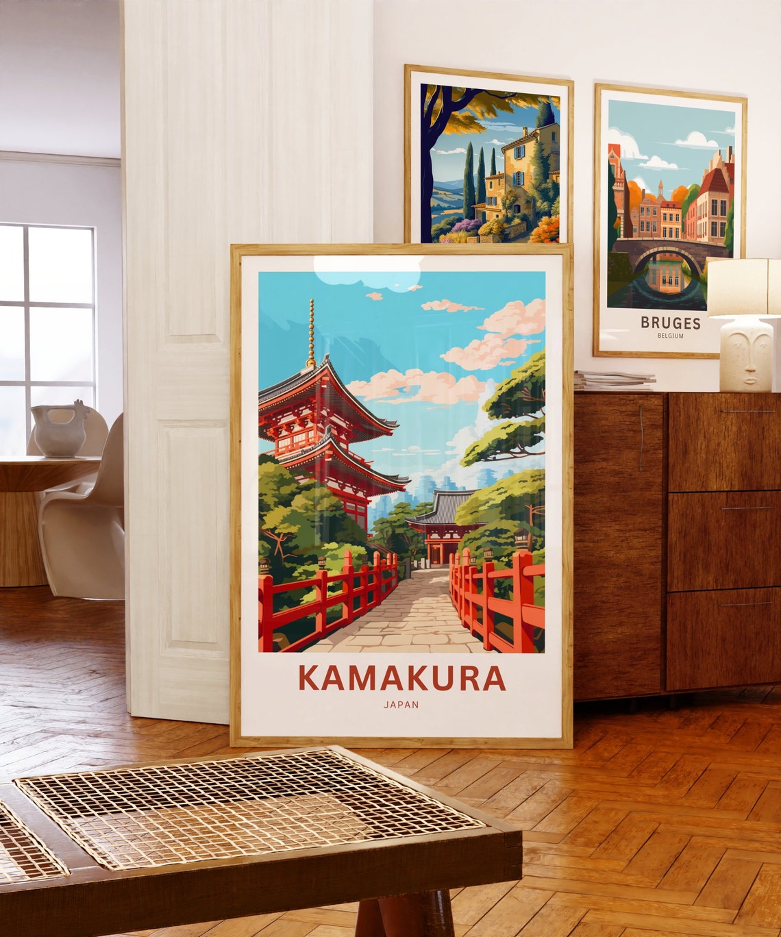 Kamakura Japan Red Pagoda Custom Text Temple Garden Travel Poster - Image 3