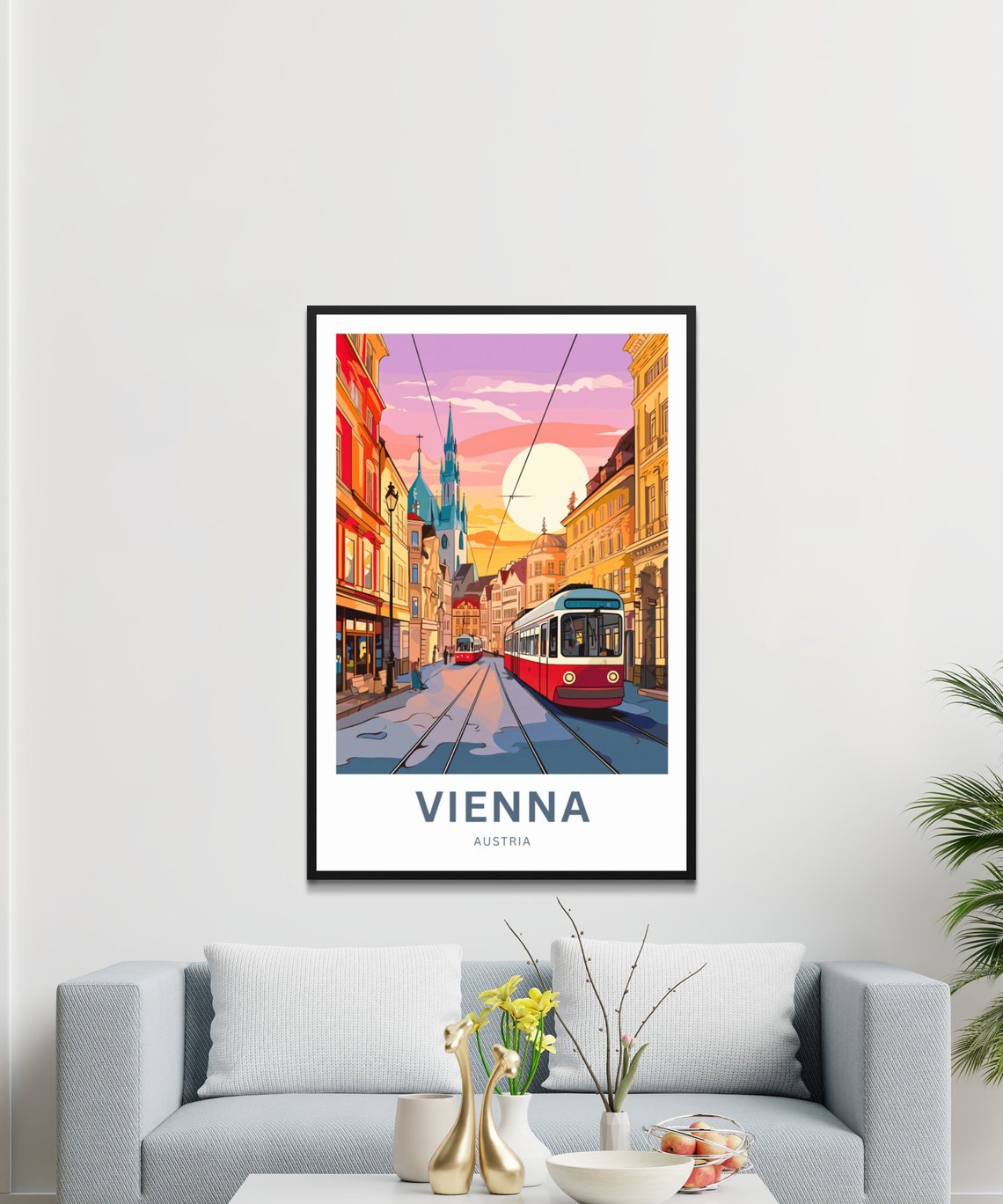 Vienna Austria Red Tram Sunset Street Personalized Travel Poster - Image 3