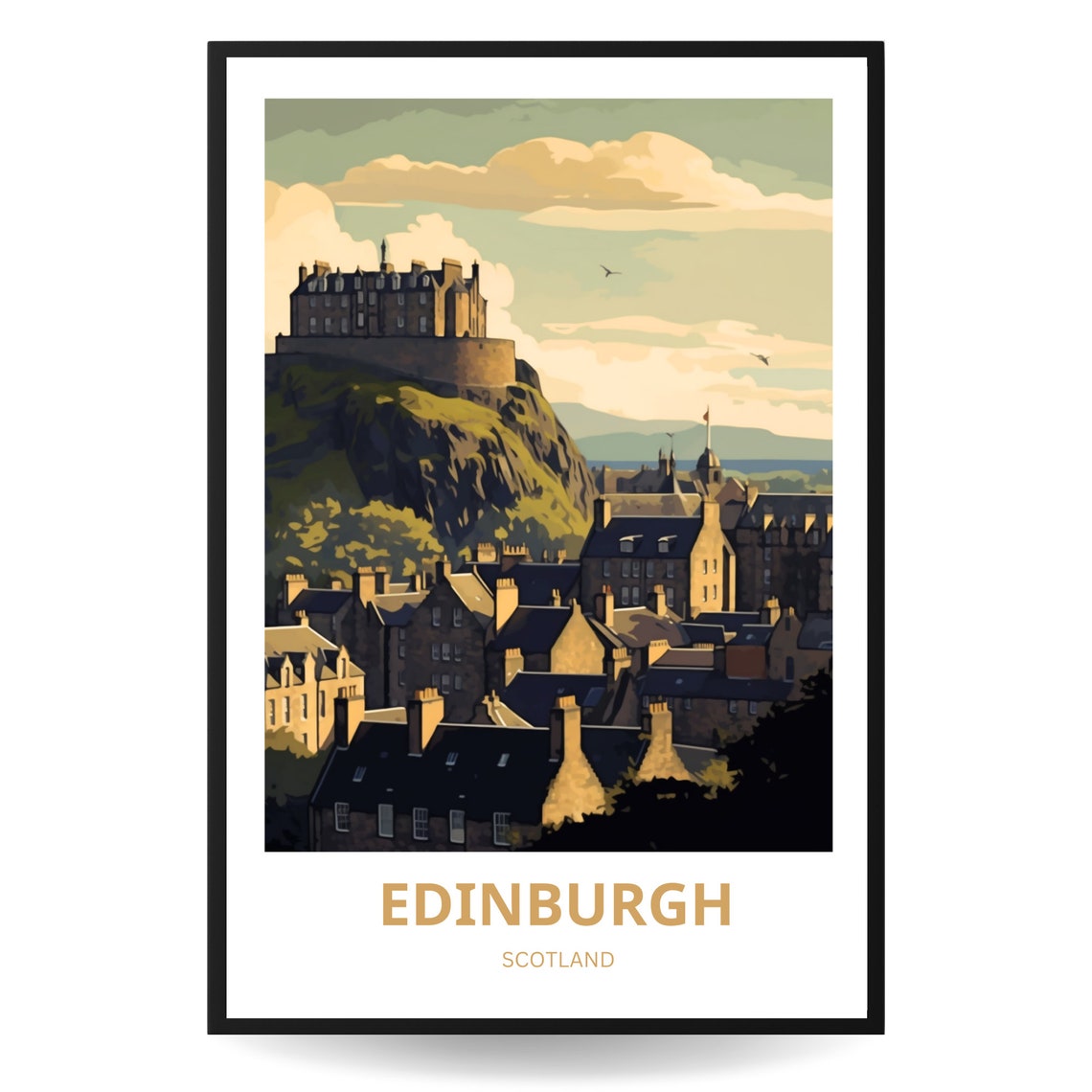 Edinburgh Scotland Travel Poster Castle Rock Old Town Rooftops View - Image 3