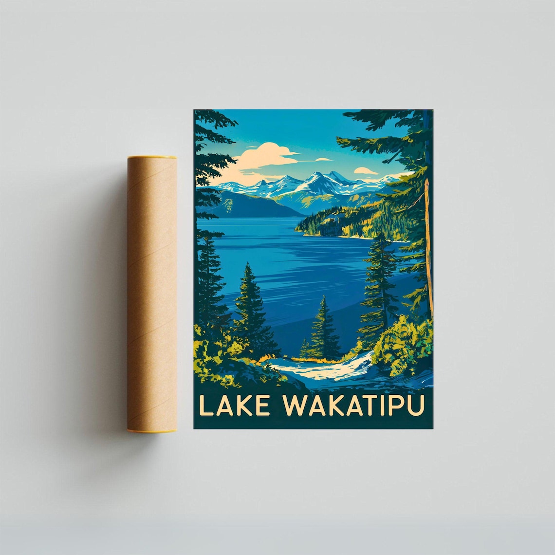 Lake Wakatipu New Zealand Alpine Lake View Vintage Travel Poster - Image 3