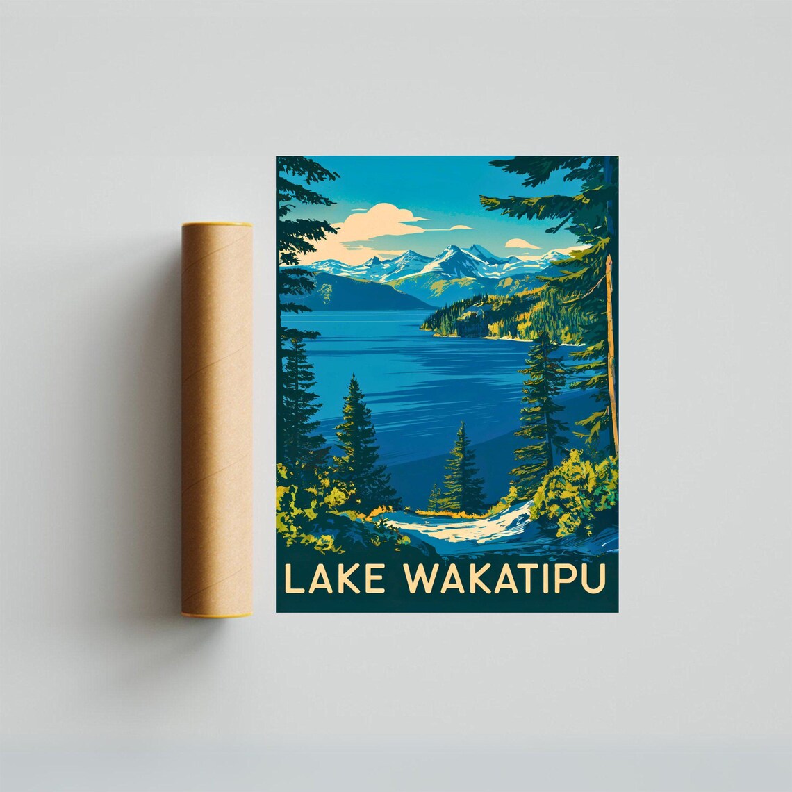 Lake Wakatipu Vintage Travel Poster Wakatipu Print New Zealand Wall Art Framed Gift New Zealand Present - Image 3