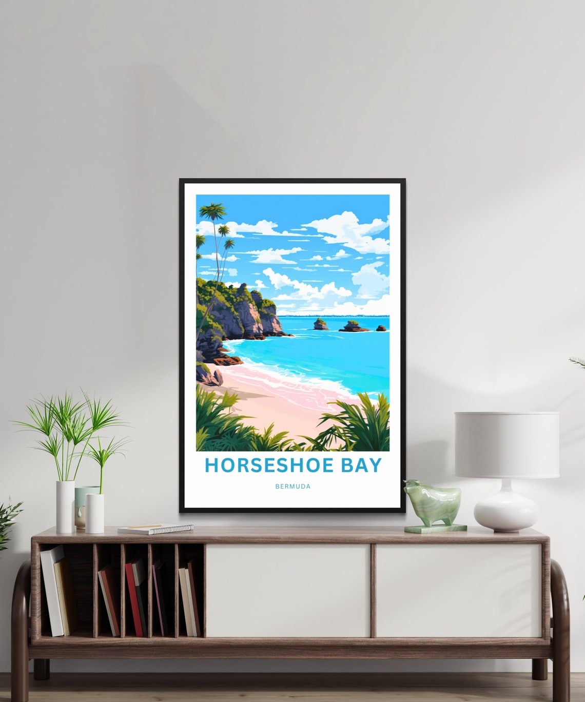 Horseshoe Bay Bermuda Pink Sand Beach Palms Custom Travel Poster - Image 2