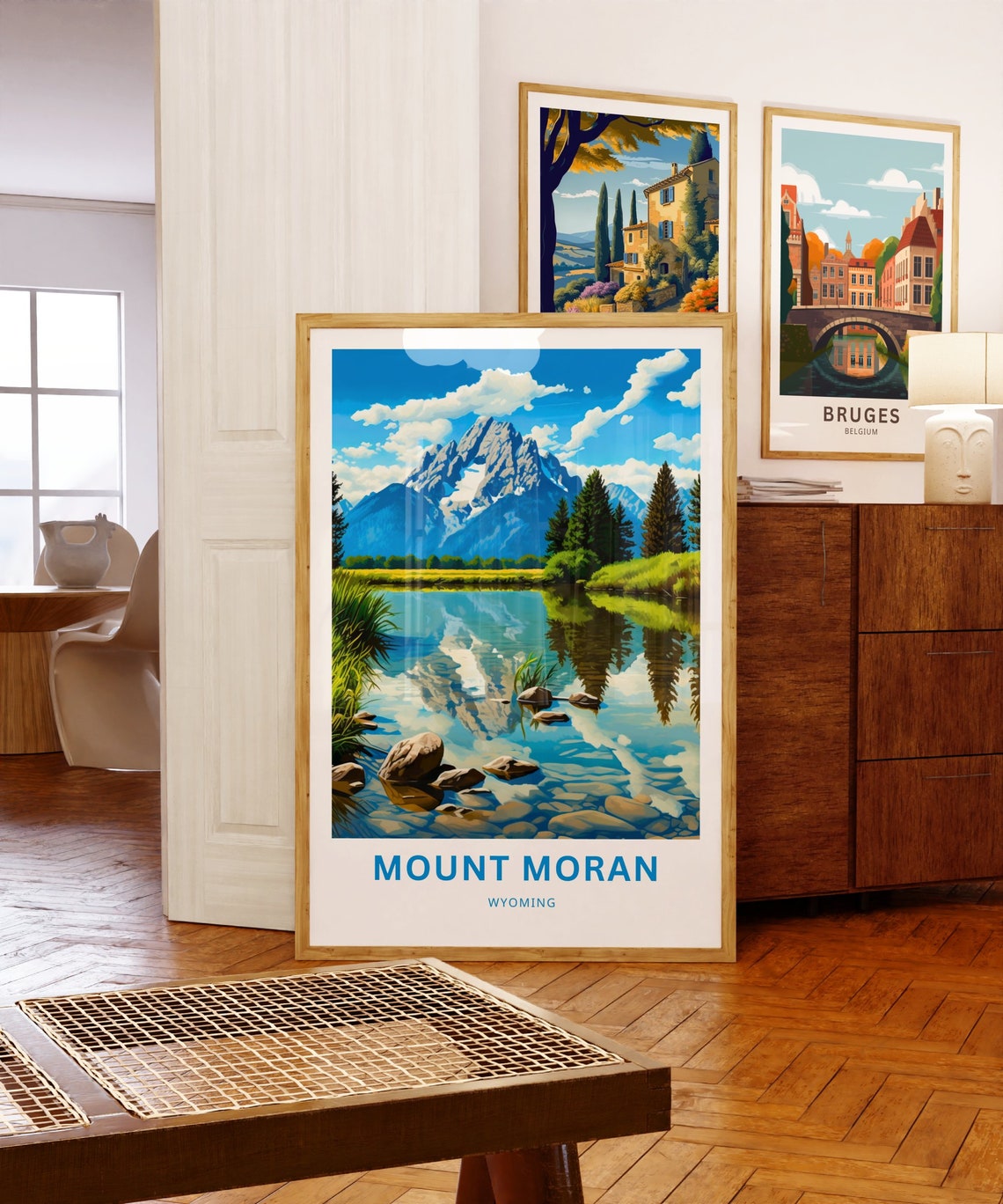 Mount Moran Wyoming Rocky Stream Peak Reflection Pine Shore Poster - Image 5