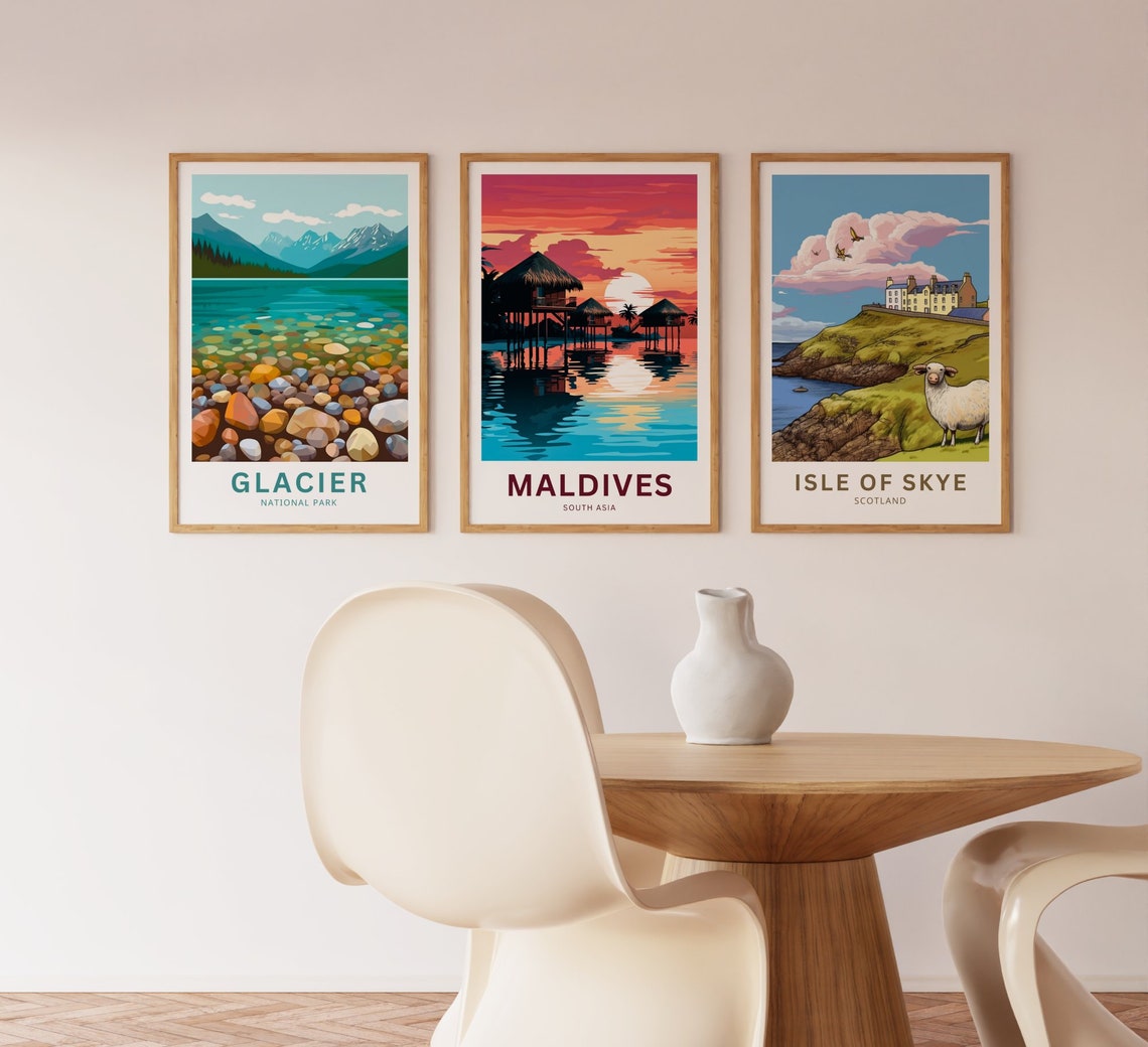 Maldives Overwater Bungalows Tropical Sunset Lagoon Scene Poster - Image 2