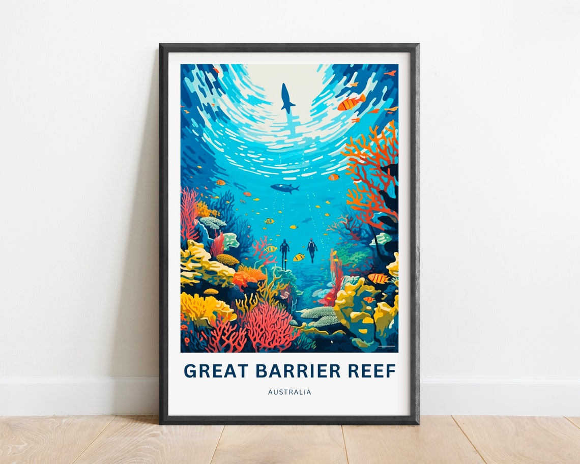 Great Barrier Reef Australia Divers Coral Reef Ocean Art Poster