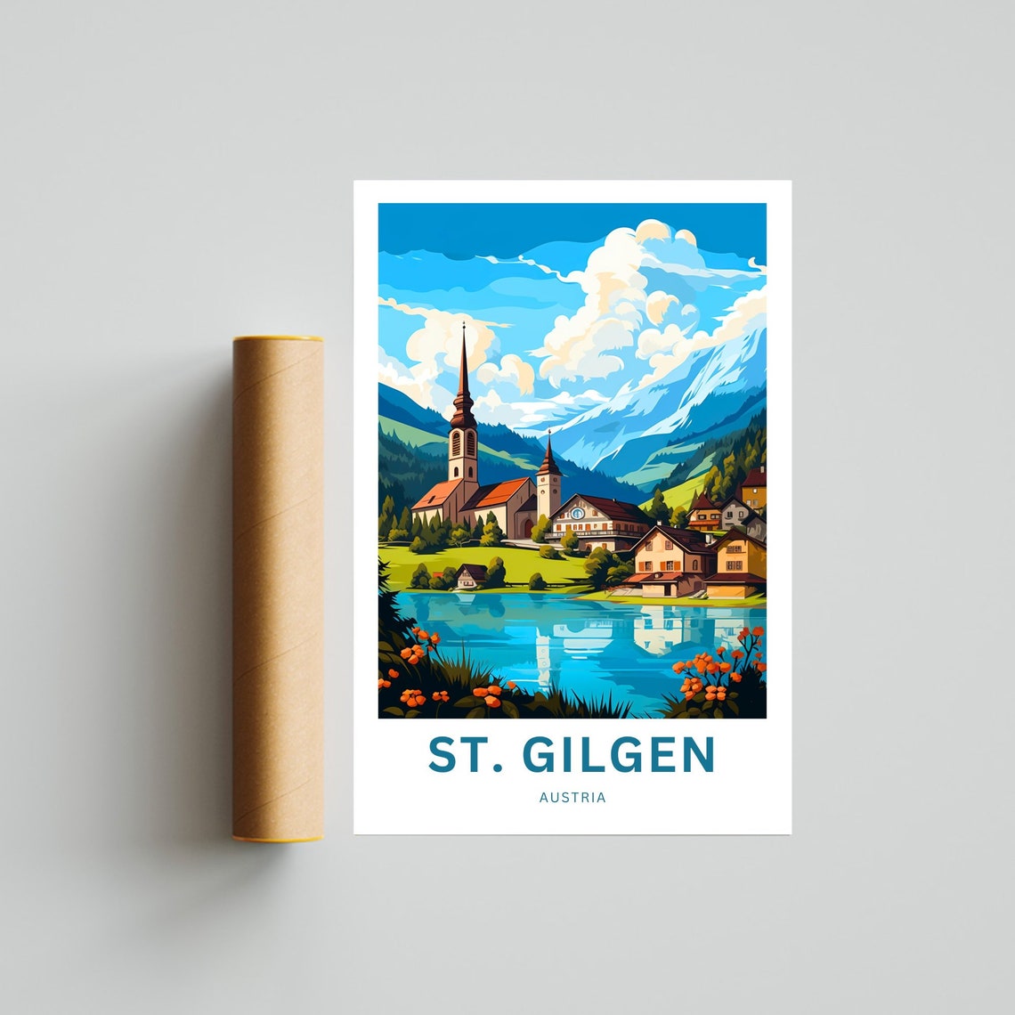 St. Gilgen Personalized Lakeside Church Austria Travel Poster - Image 4