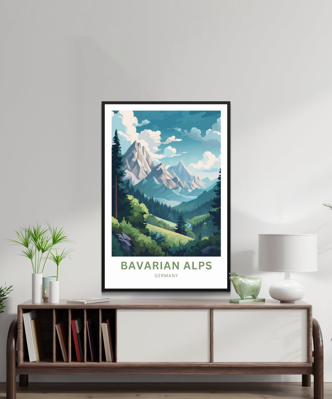 Bavarian Alps Germany Forest Valley Snowy Peaks Art Travel Poster - Image 2