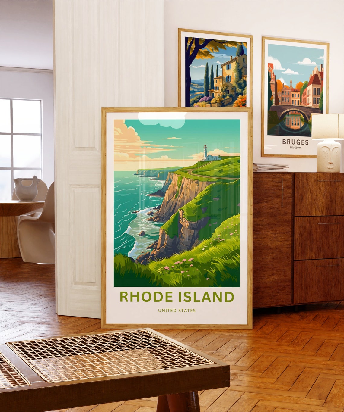 Rhode Island Lighthouse Coastal Cliffs Vintage Travel Poster - Image 5