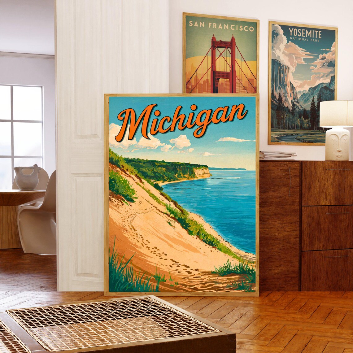 Michigan Sand Dunes Lake Michigan Shore Vintage Travel Poster - Image 5