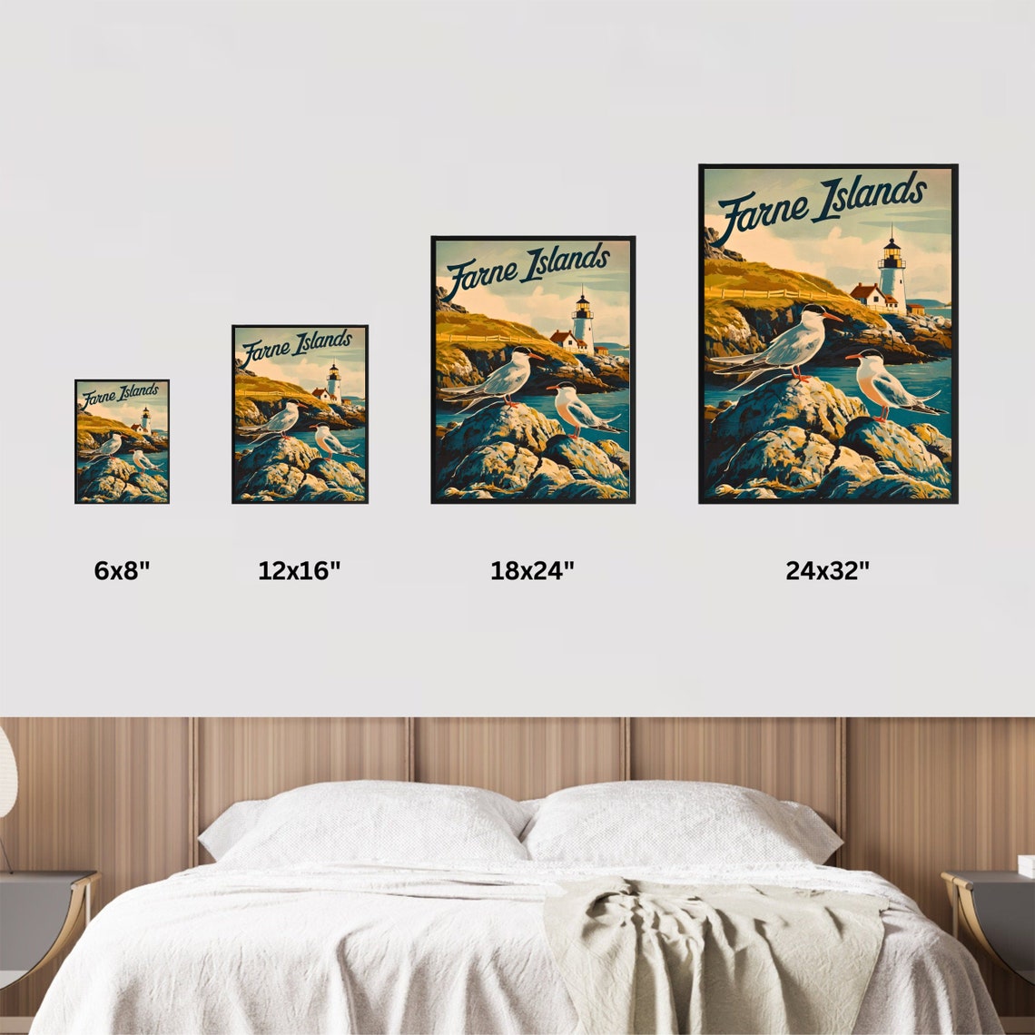 Farne Islands Vintage Arctic Terns Before Lighthouse Rocks Poster - Image 3