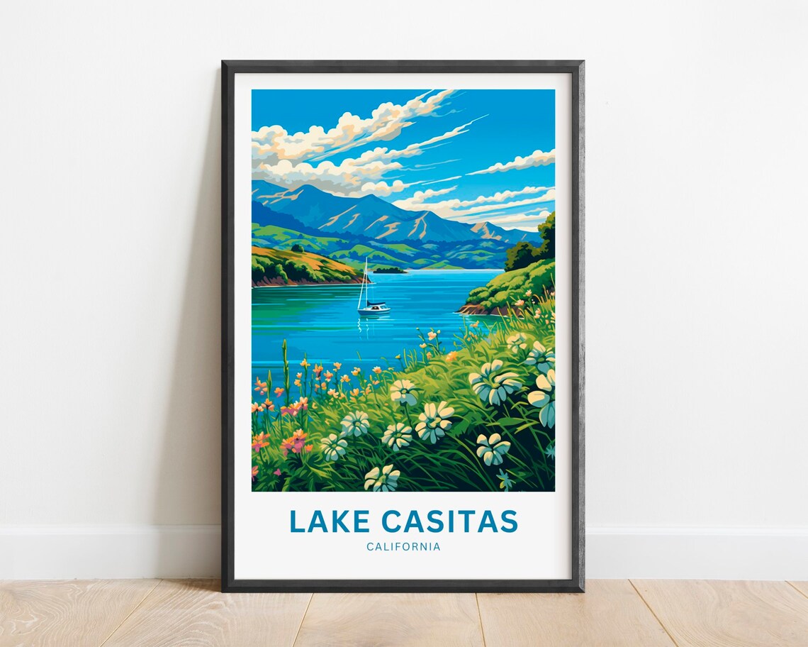 Lake Casitas California Sailboat Wildflowers Mountain Lake Poster