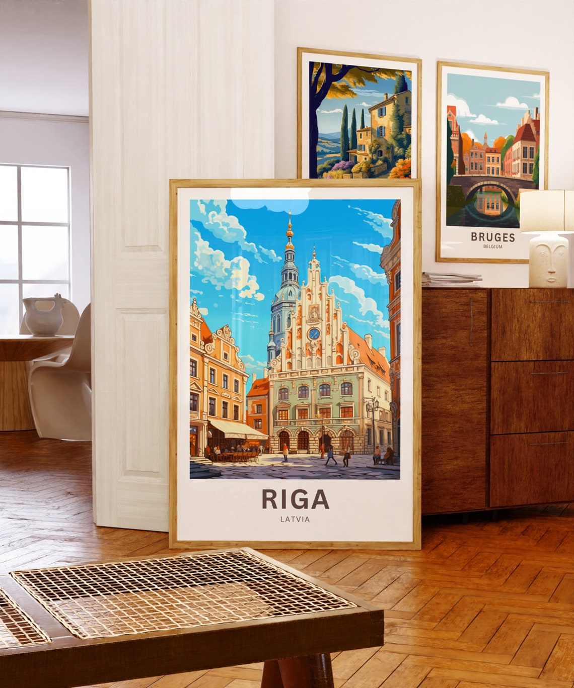Riga Latvia Historic Old Town Blackheads Square Scene Poster - Image 5
