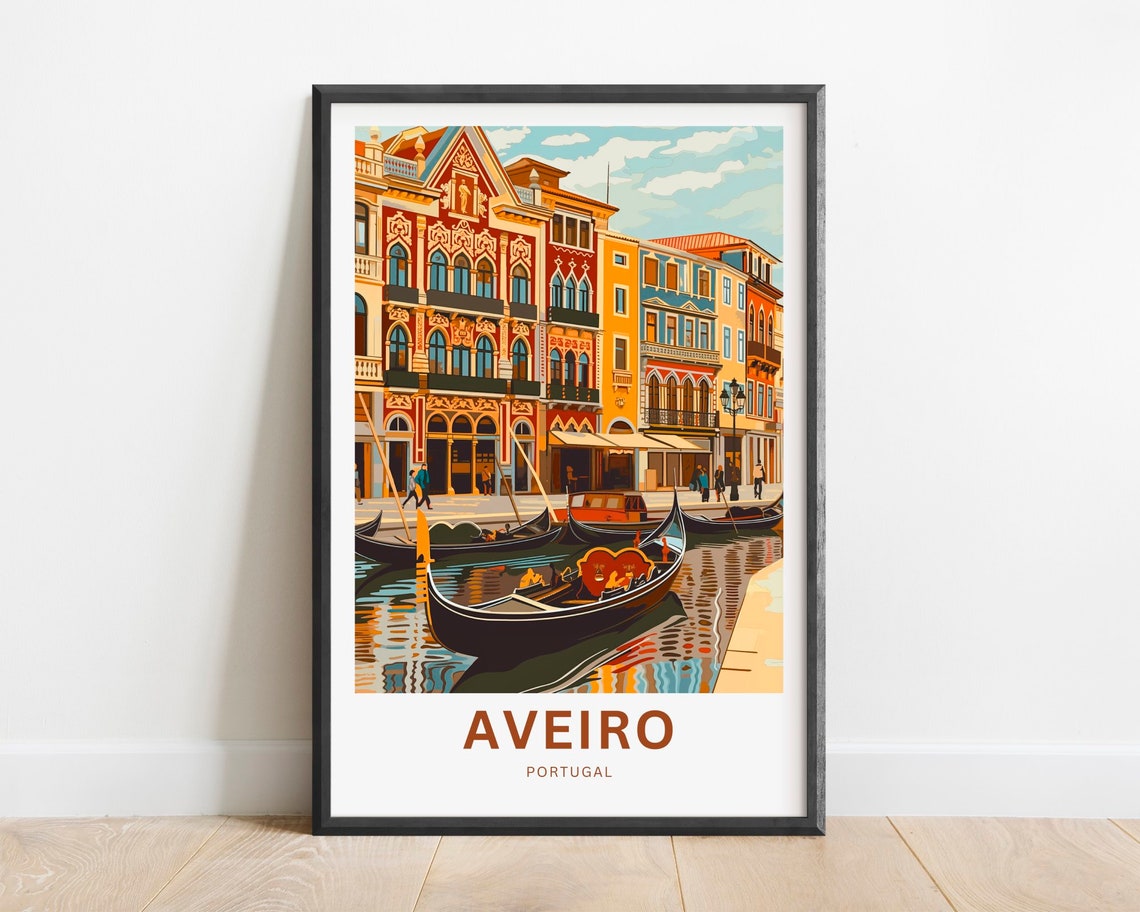 Aveiro Portugal Gondola Close Up Colorful Waterfront Travel Poster
