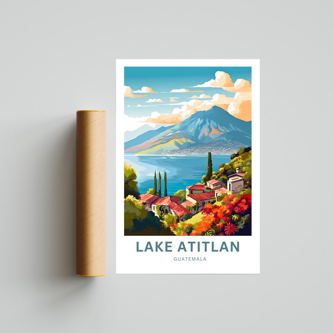 Lake Atitln Travel Print Lake Atitln Poster Guatemala Wall Art Framed Present Gift Mexico Present - Image 4