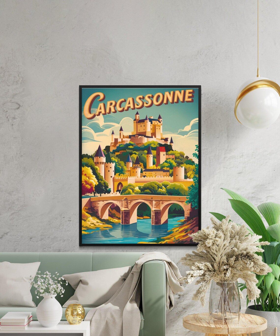 Carcassonne France Medieval Castle Bridge Vintage Travel Poster - Image 3