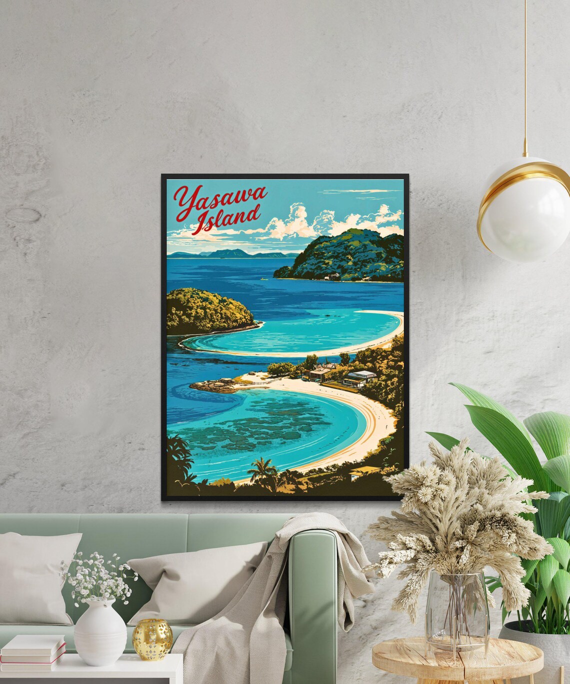 Yasawa Island Fiji Turquoise Lagoon Vintage Retro Beach Travel Poster - Image 2