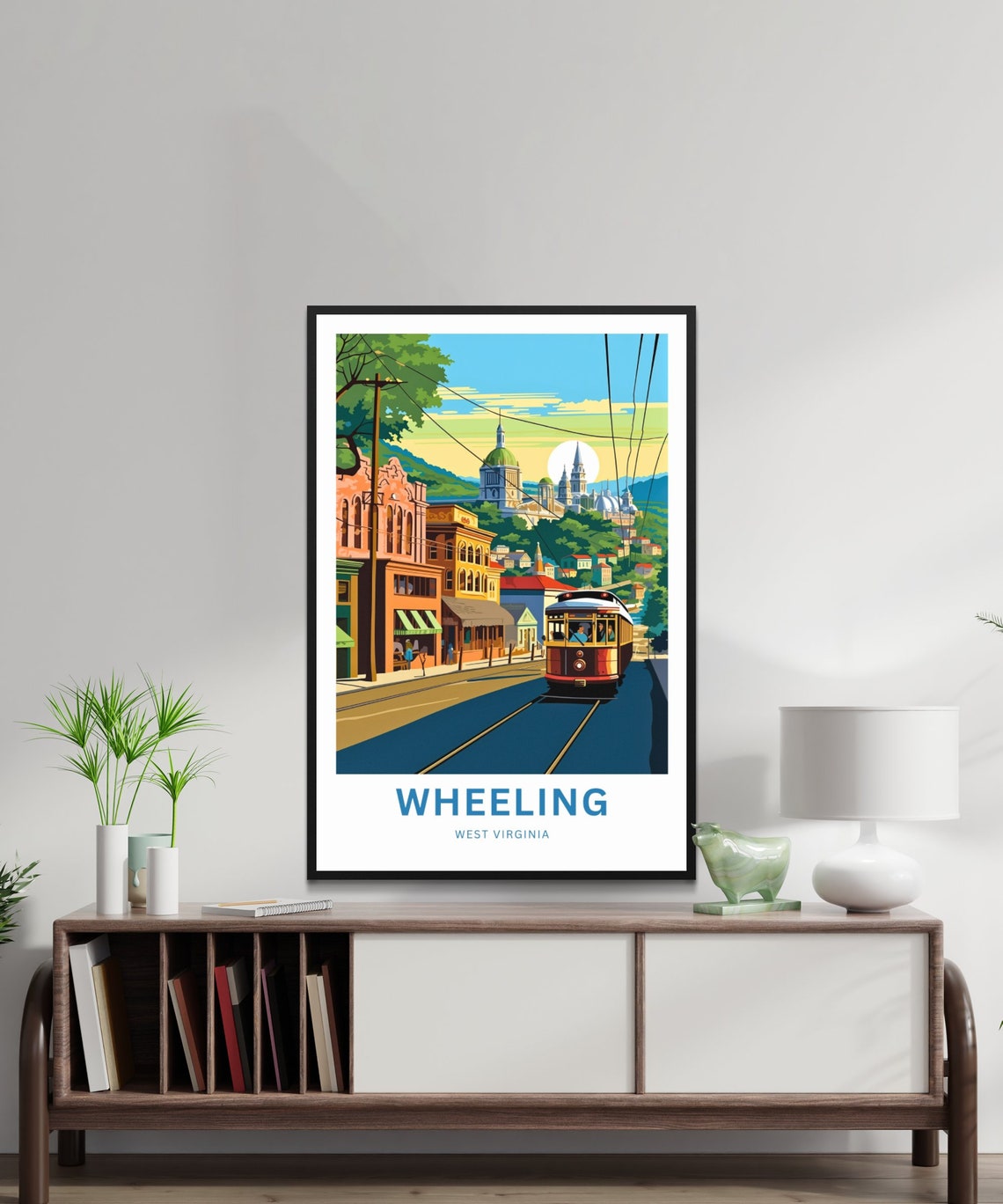 Wheeling West Virginia Golden Hour Streetcar Custom Text Travel Poster - Image 2