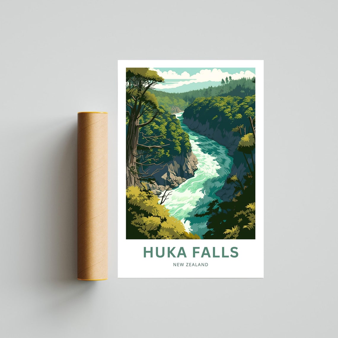 Personalized Huka Falls New Zealand Gorge Custom Travel Poster Gift - Image 2