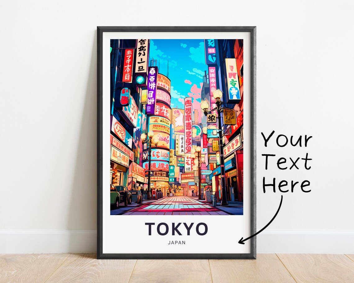 Tokyo Japan Neon Shopping Street Night Lights Custom Travel Poster
