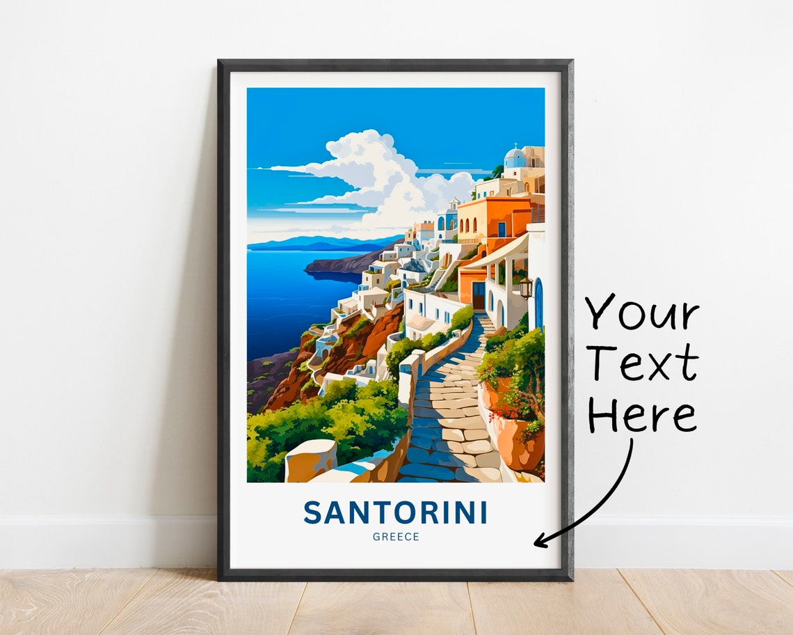 Santorini Greece Custom Cliffside Village Sea View Travel Poster
