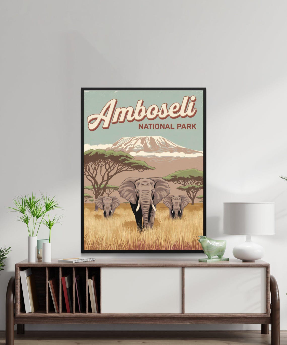 Amboseli National Park Retro Elephant Herd Kilimanjaro Poster - Image 3