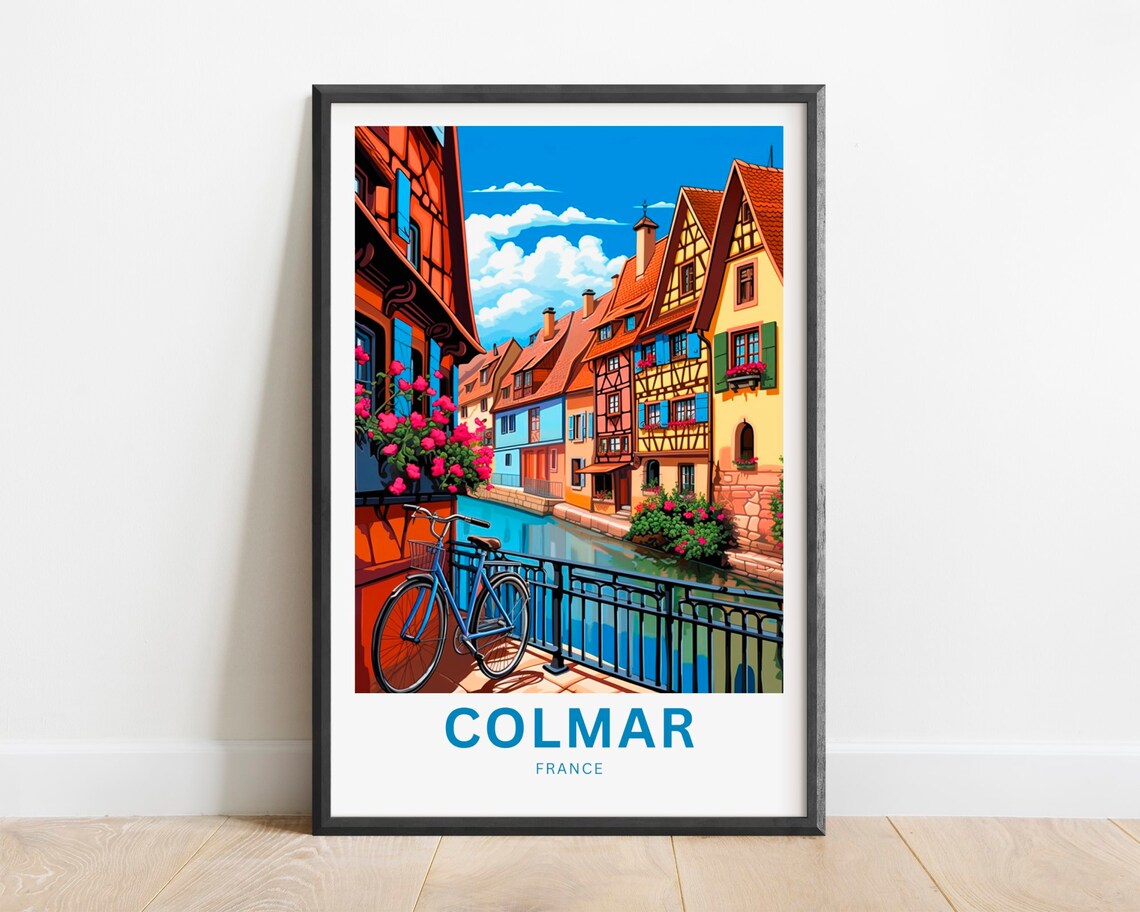Colmar France Canal Bicycle Half Timbered Houses Travel Wall Poster