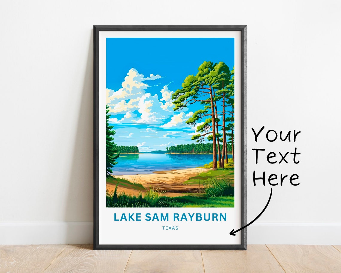 Lake Sam Rayburn Texas Pine Shoreline Custom Text Travel Poster
