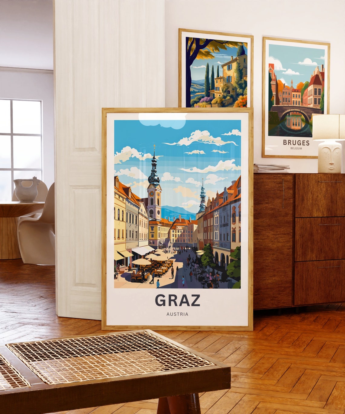 Graz Austria Lively Square Cafes Historic Towers Custom Poster - Image 5
