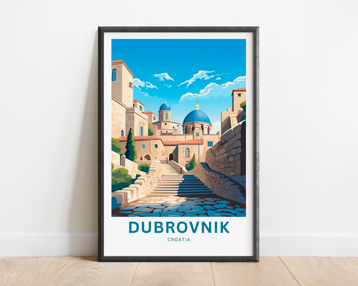 Dubrovnik Croatia Old Town Stone Steps Church Dome Sunlit Poster