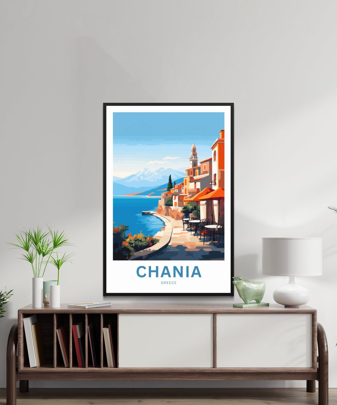 Chania Greece Old Harbor Promenade Waterfront Scene Travel Poster - Image 2