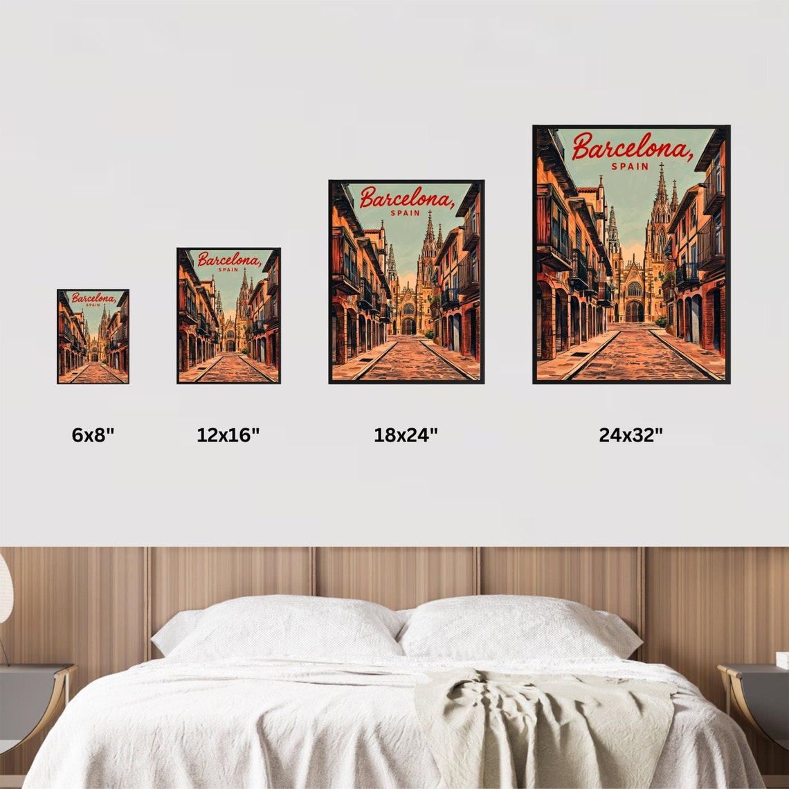 Barcelona Spain Gothic Cathedral Old Street Vintage Poster Art - Image 4