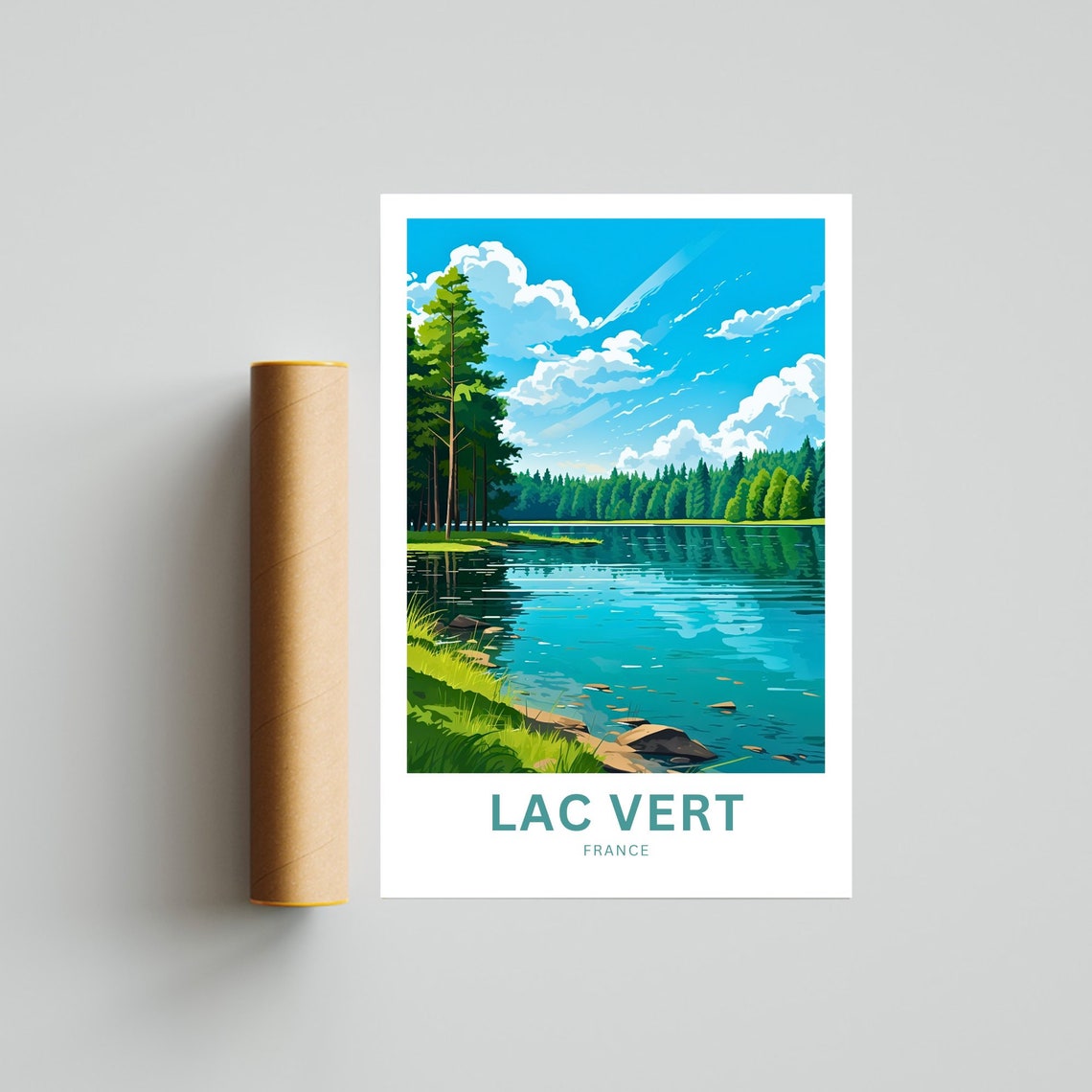 Lac Vert France Forest Lake Reflection Retro Travel Poster Art - Image 4