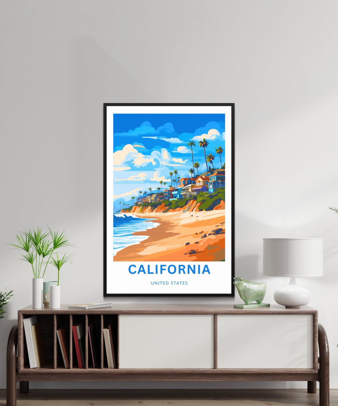 California United States Beach Cliffs Palm Trees Ocean Poster - Image 2