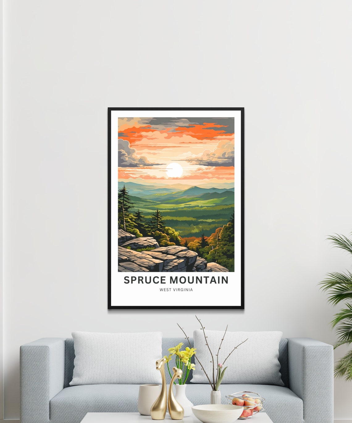 Spruce Mountain West Virginia Rocky Ridge Sunset Travel Poster - Image 3
