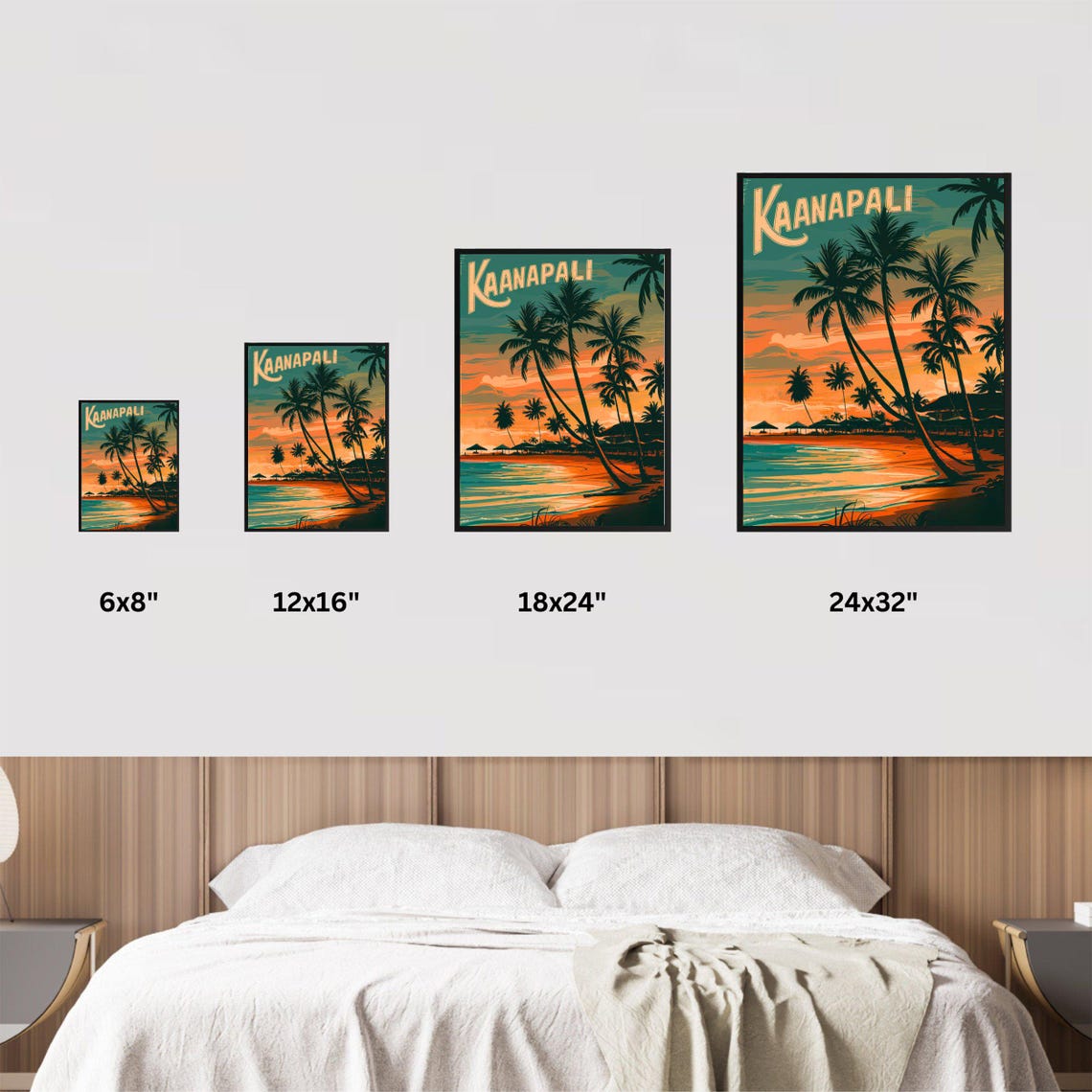 Kaanapali Hawaii Sunset Palm Silhouette Beach Vintage Poster - Image 4