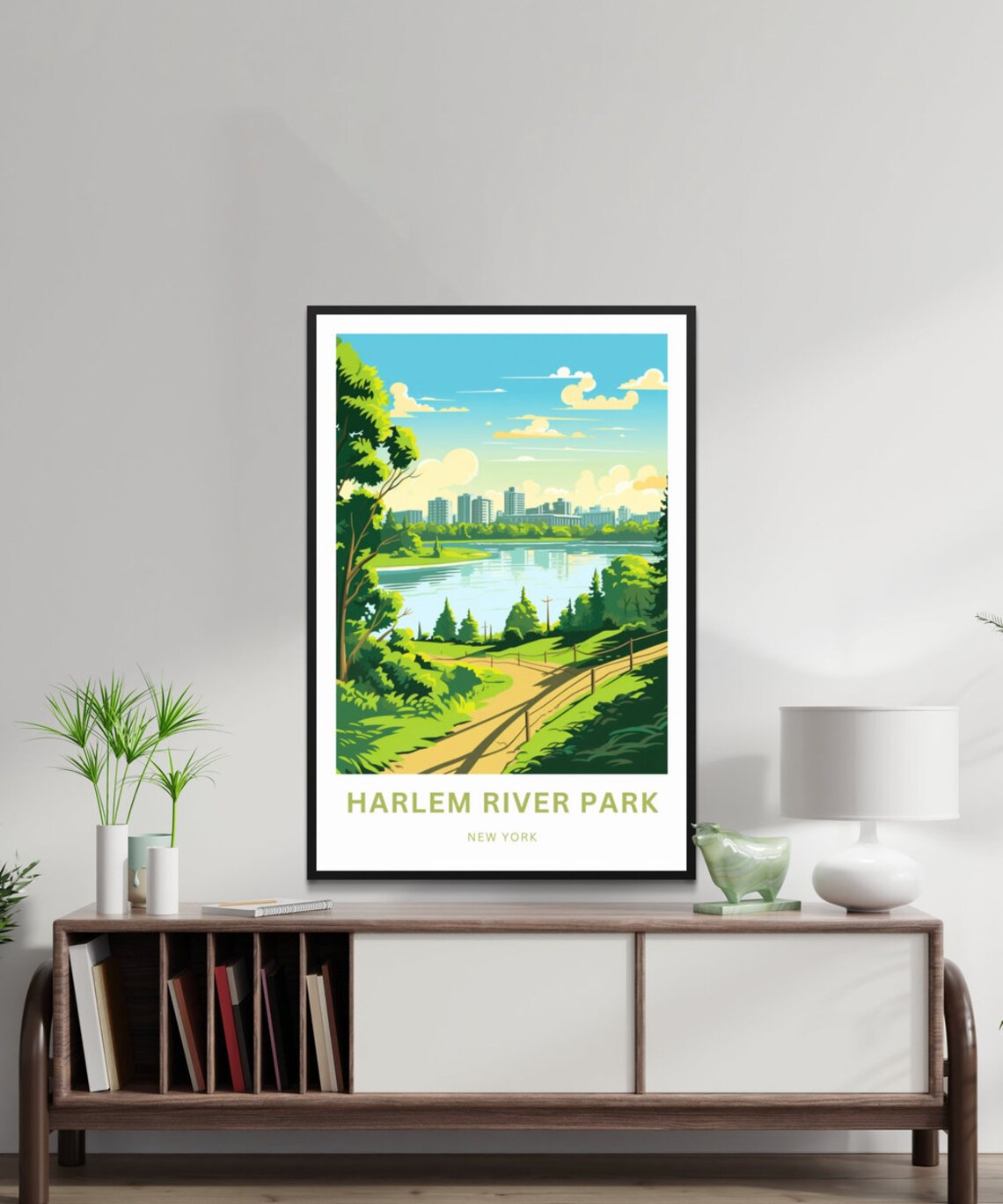 Harlem River Park New York Green Trail River Skyline Travel Poster - Image 2